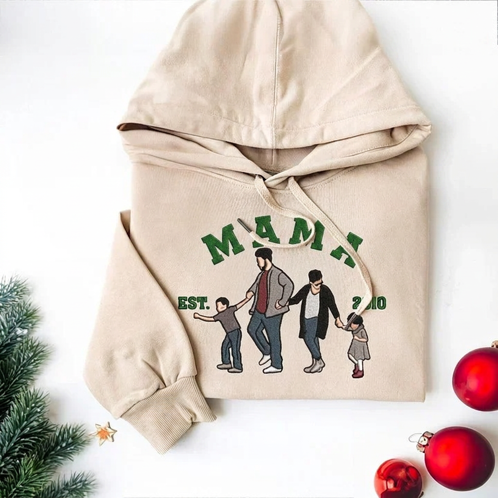 π¨βπ©βπ§βπ¦ Personalized Embroidered Family Photo Sweatshirt β Custom Portrait from Your Favorite Photo