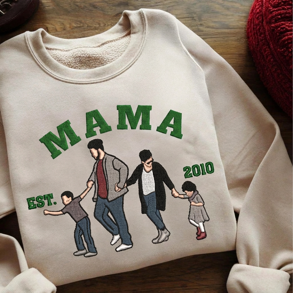 π¨βπ©βπ§βπ¦ Personalized Embroidered Family Photo Sweatshirt β Custom Portrait from Your Favorite Photo