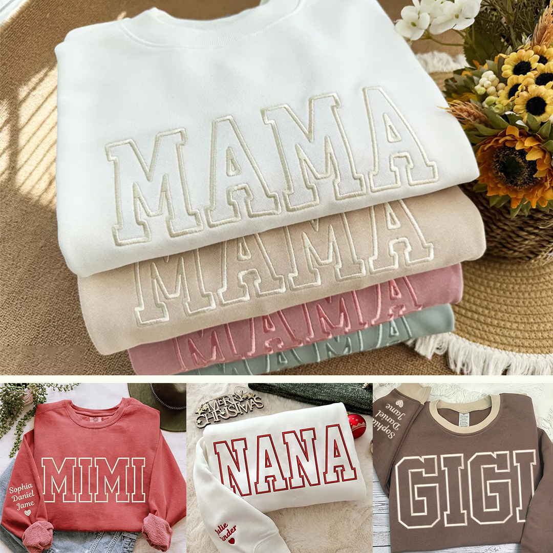 Custom Embroidered Personalized Mama Nana Gigi Mimi and Grandkids Sweatshirt | Mother&