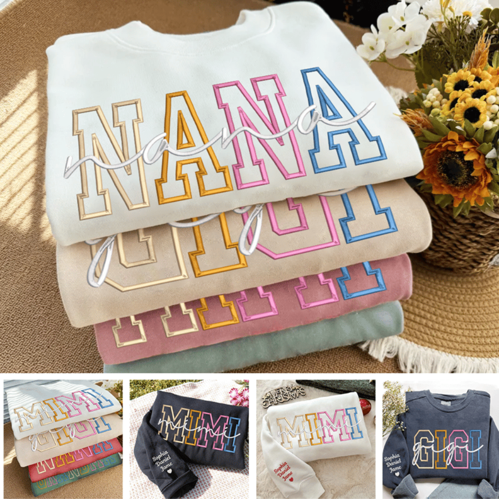 Custom Color Embroidered Nana Sweatshirt and Grandkids | Mother&