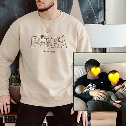 Custom Papa, Papi Portrait Sweatshirt, Personalised Embroidered Gift from Photo