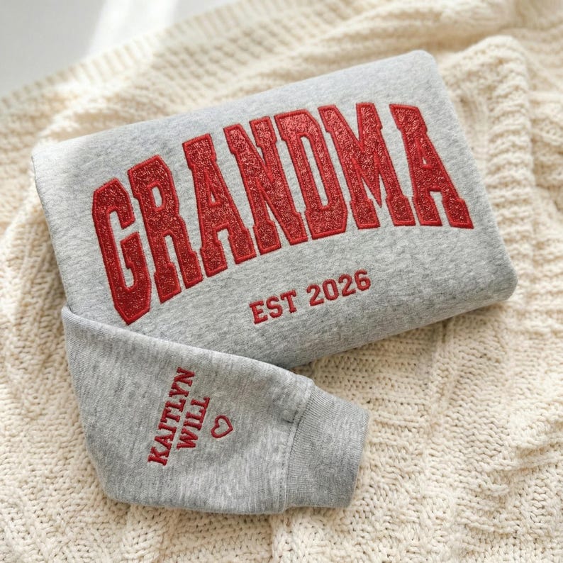 Custom Arched Glitter Embroidered Grandma Sweatshirt | Mother&