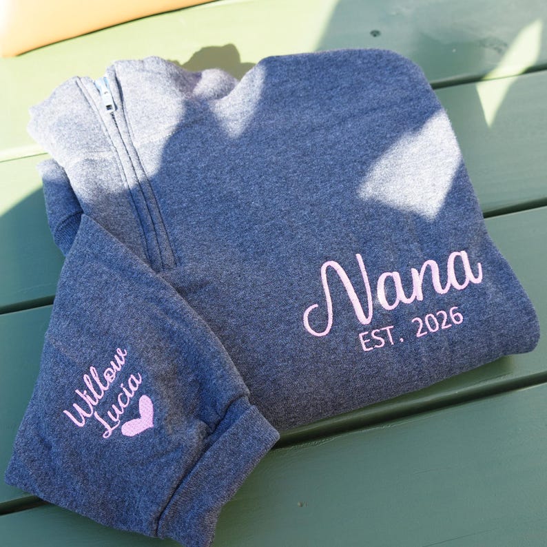 Custom Embroidered Nana EST Quarter Zip Sweatshirt for Grandma | Mother&