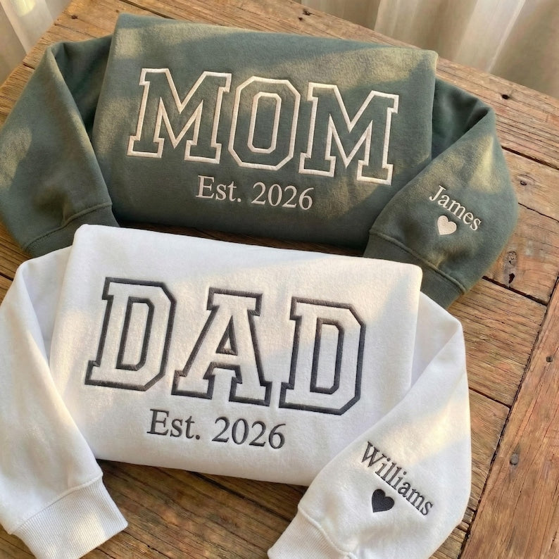 Custom Embroidered Mom Dad Sweatshirt with Name On Sleeve | Mother&
