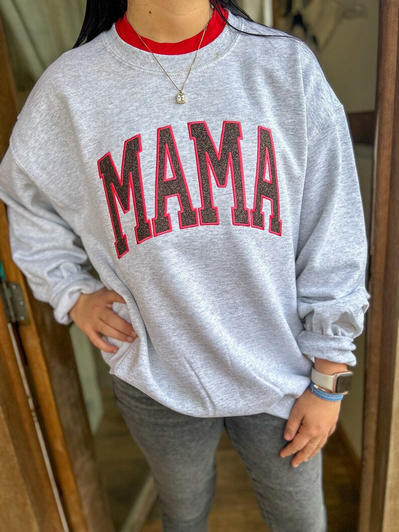 Custom Mama Arched Glitter Sweatshirt | Mother&