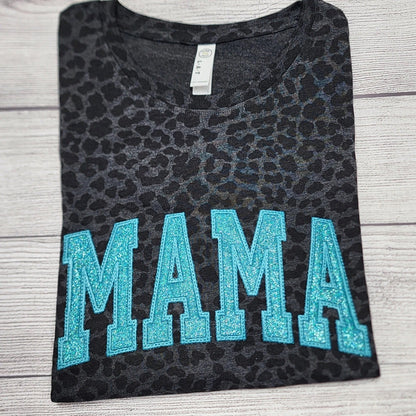 Custom Embroidered Leopard Mama Shirt Black Glitter Monochromatic Tee Mothers Day Gift for Mom