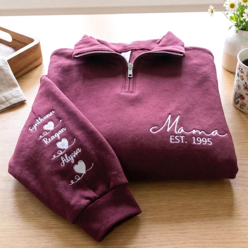 Custom Embroidered Mama Quarter Zip Sweatshirt with Names | Mother&