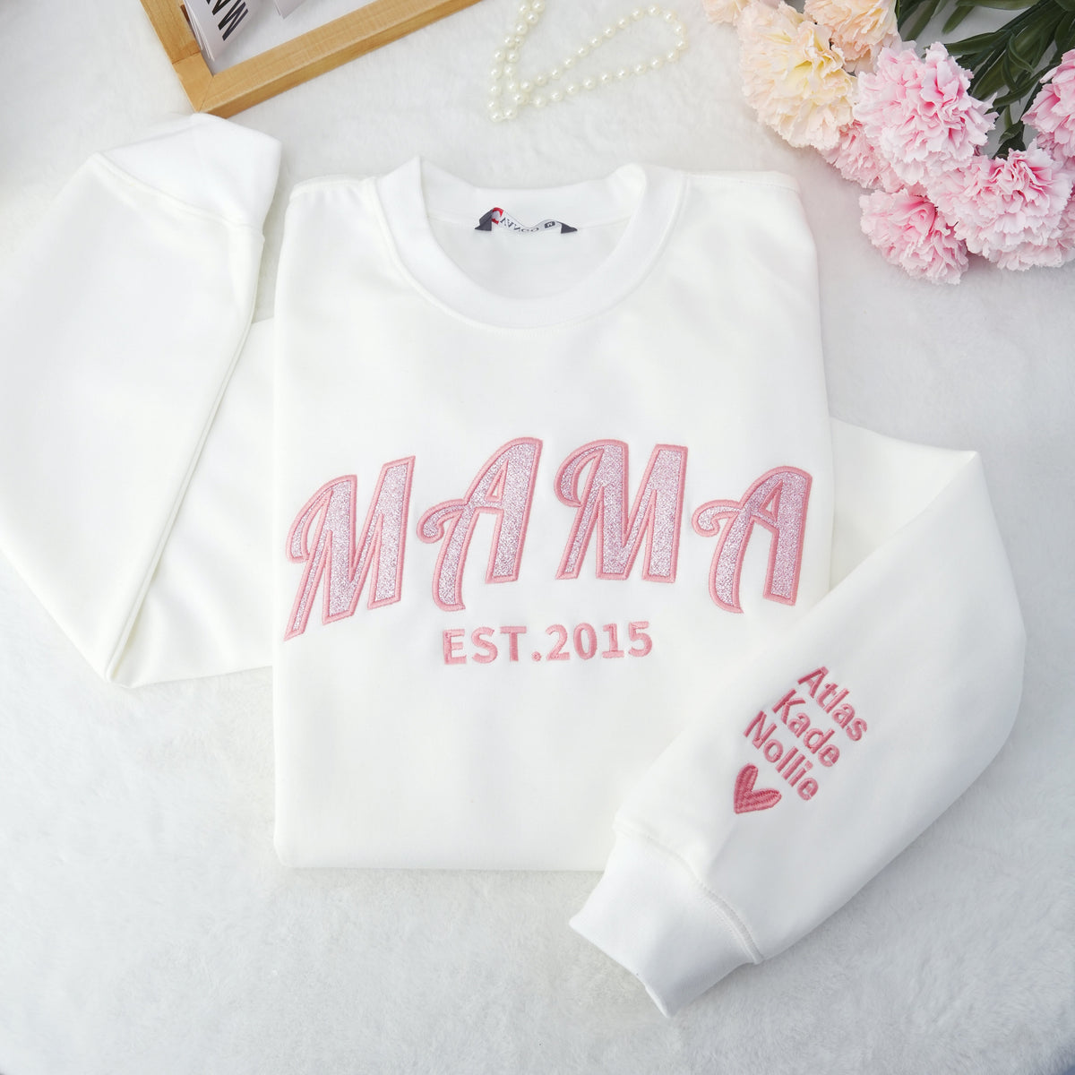 Custom Embroidered Applique Glitter MUM Sweatshirt | Gift for MAMA