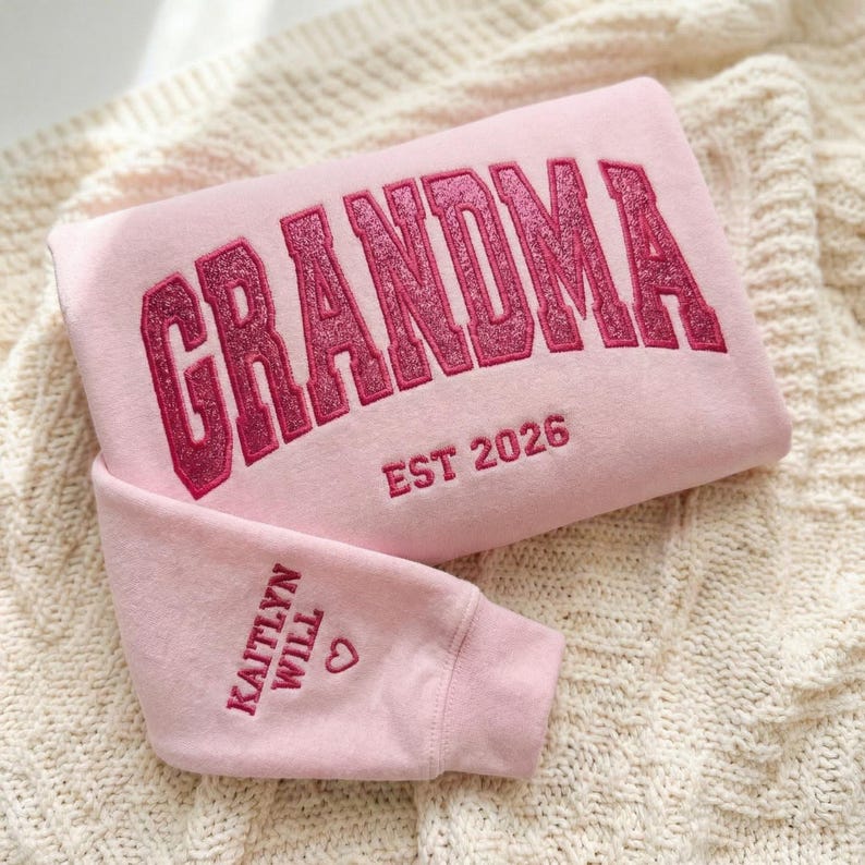 Custom Arched Glitter Embroidered Grandma Sweatshirt | Mother&