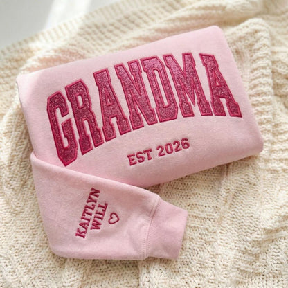 Custom Arched Glitter Embroidered Grandma Sweatshirt | Mother&