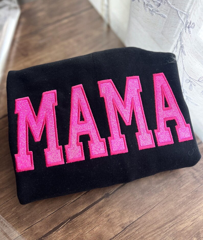 Custom Trendy and Cute Mama Embroidered Glitter Side Bow Sweatshirt | Mother&