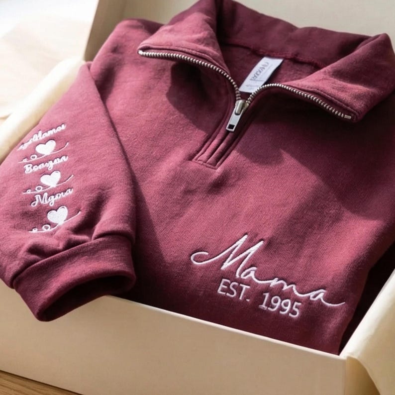 Custom Embroidered Mama Quarter Zip Sweatshirt with Names | Mother&