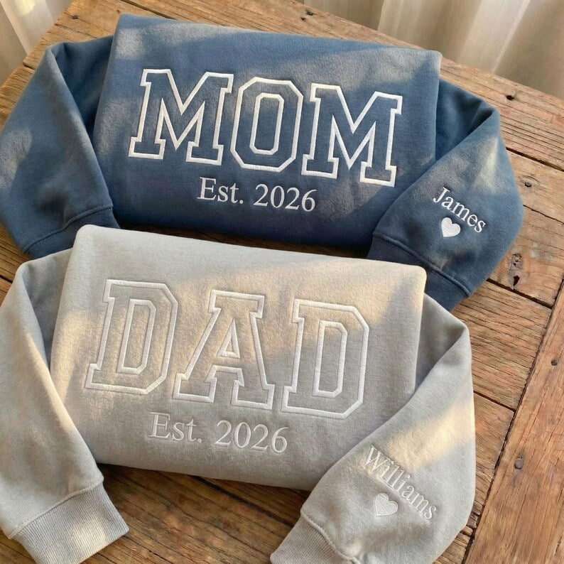 Custom Embroidered Mom Dad Sweatshirt with Name On Sleeve | Mother&