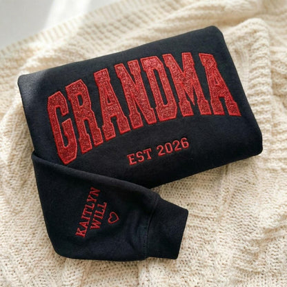 Custom Arched Glitter Embroidered Grandma Sweatshirt | Mother&