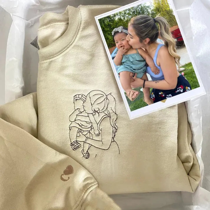 Custom Parent-Child Photo Outline Embroidered Sweatshirt - Surprise Mother&