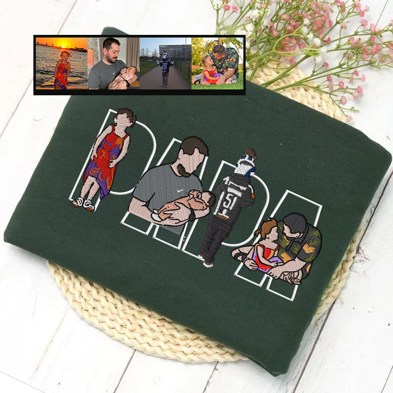 Custom Photo Portrait Embroidery Sweatshirt | Gift For Dad/Mama/Family