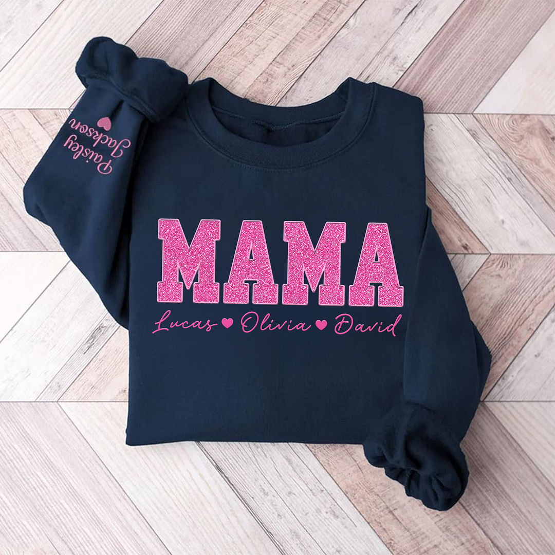 Custom Mom Glitter Embroidered Sweatshirt With Loving Children‘s Name | Mother&