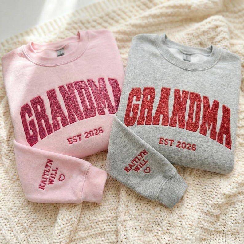 Custom Arched Glitter Embroidered Grandma Sweatshirt | Mother&