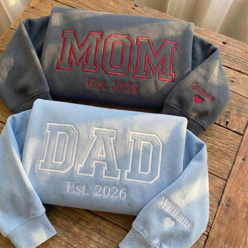 Custom Embroidered Mom Dad Sweatshirt with Name On Sleeve | Mother&