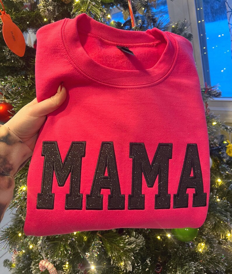 Custom Trendy and Cute Mama Embroidered Glitter Side Bow Sweatshirt | Mother&