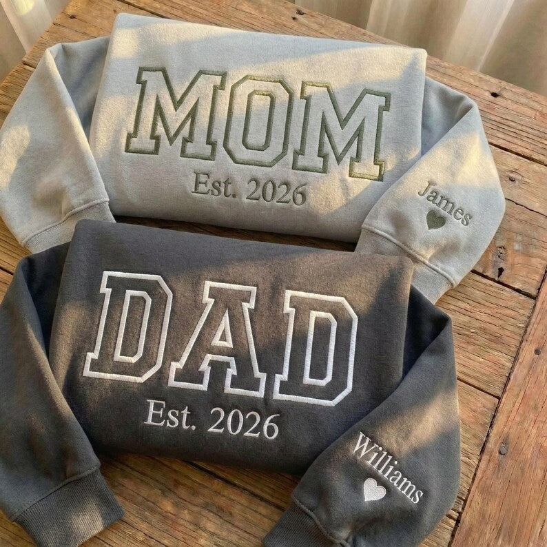 Custom Embroidered Mom Dad Sweatshirt with Name On Sleeve | Mother&