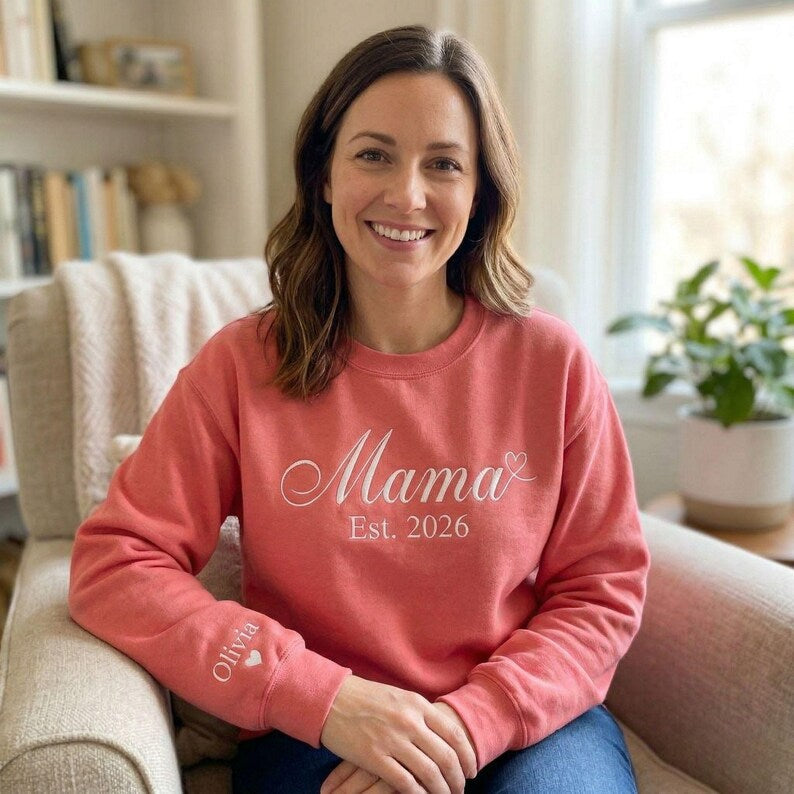 Custom Embroidered Mama Grandma Sweatshirt, Name On Sleeve With Heart | Mothers Day Gifts