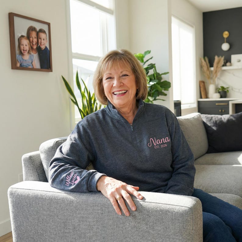 Custom Embroidered Nana EST Quarter Zip Sweatshirt for Grandma | Mother&