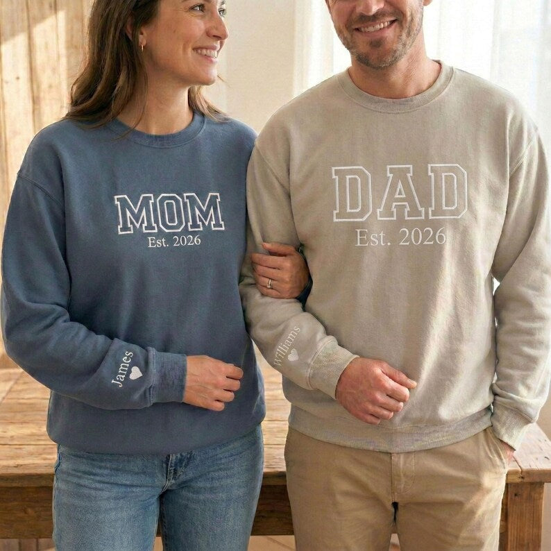 Custom Embroidered Mom Dad Sweatshirt with Name On Sleeve | Mother&