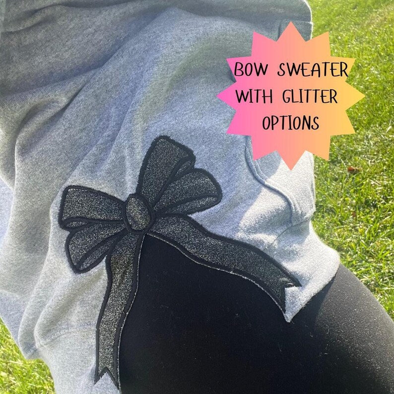 Custom Trendy and Cute Mama Embroidered Glitter Side Bow Sweatshirt | Mother&