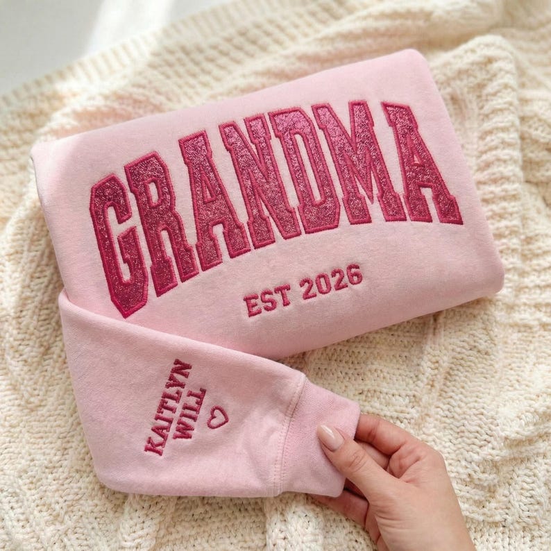 Custom Arched Glitter Embroidered Grandma Sweatshirt | Mother&