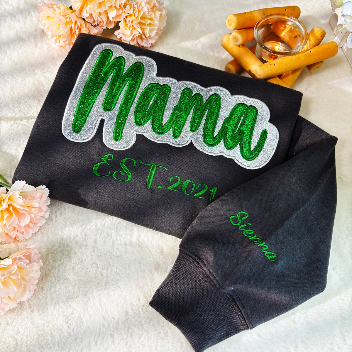 Custom Glitter Mama/Grandma Applique Sweatshirt /Hoodie | Mother&