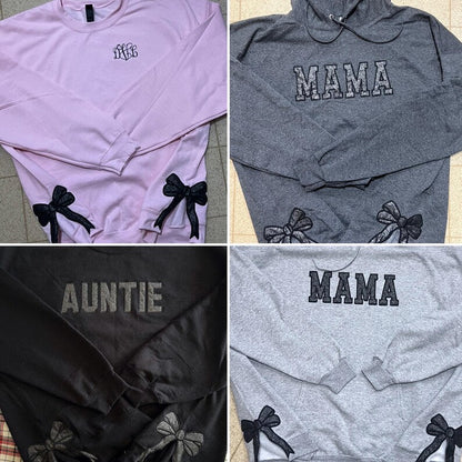 Custom Trendy and Cute Mama Embroidered Glitter Side Bow Sweatshirt | Mother&