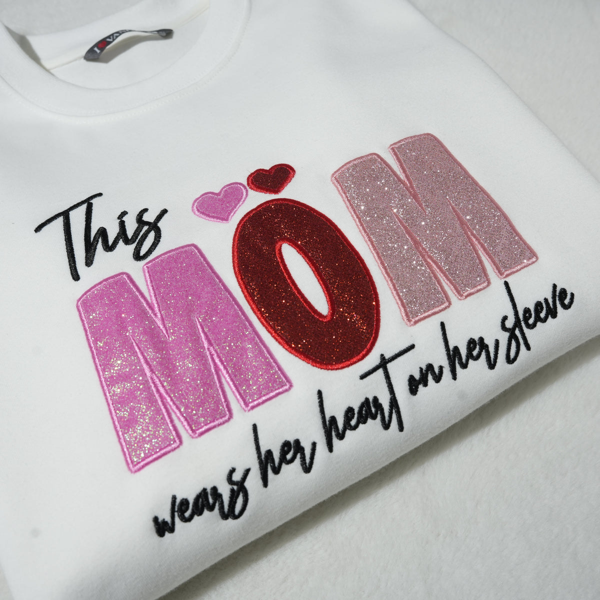 Custom Mama/Mom "Wear Heart on Her Sleeve" Sequin Sweatshirt with Kids&