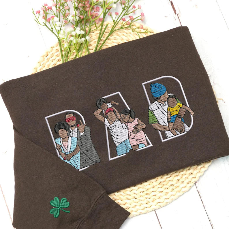 Custom Photo Portrait Embroidery Sweatshirt/T-shirt, Gift For Dad/Mom/Family