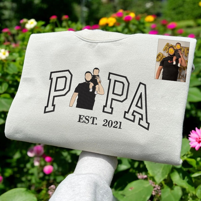 Custom Portrait from Photo Sweatshirt Embroidered Dad,Papa Sweatshirt