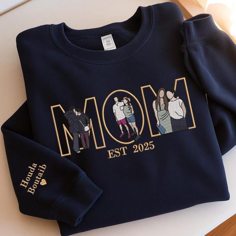 Custom Embroidered Mother &amp; Child Photo Portrait Sweatshirt | Mother&