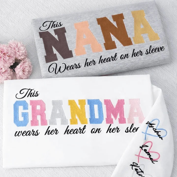 Wears Your Heart on Your Sleeve - Embroidered Mama Sweatshirt with Kids’ Names | Mother&