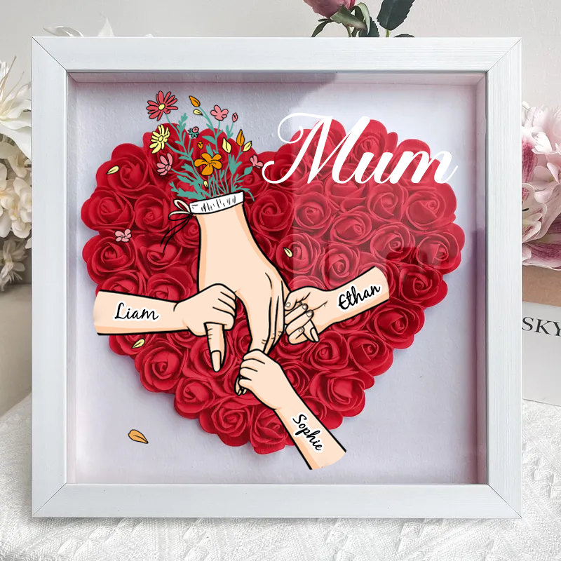 Personalized Flower Shadow Box mum and I hand holding- Mother&