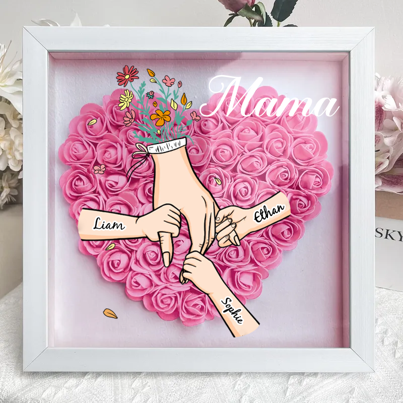 Personalized Flower Shadow Box mum and I hand holding- Mother&
