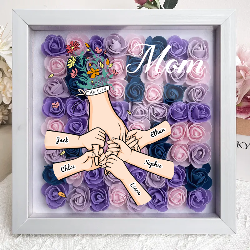Personalized Flower Shadow Box mum and I hand holding- Mother&