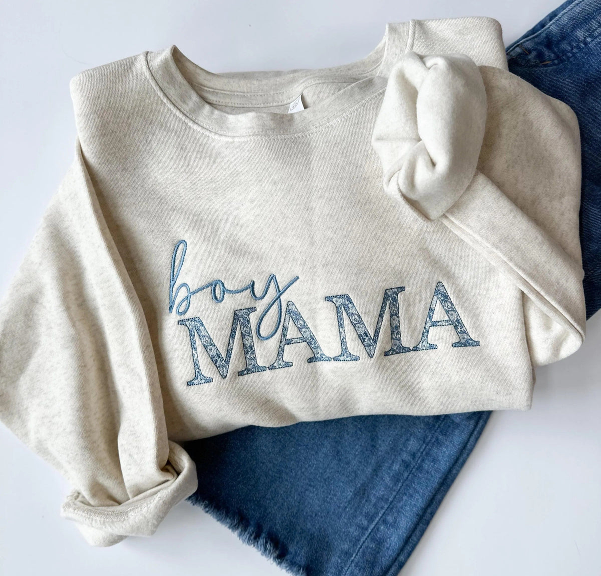 Girl Mama Embroidered Sweatshirt with Floral Pattern Mama Sweatshirt Embroidered for Girl Mom Sweatshirt with Chinoiserie Pattern