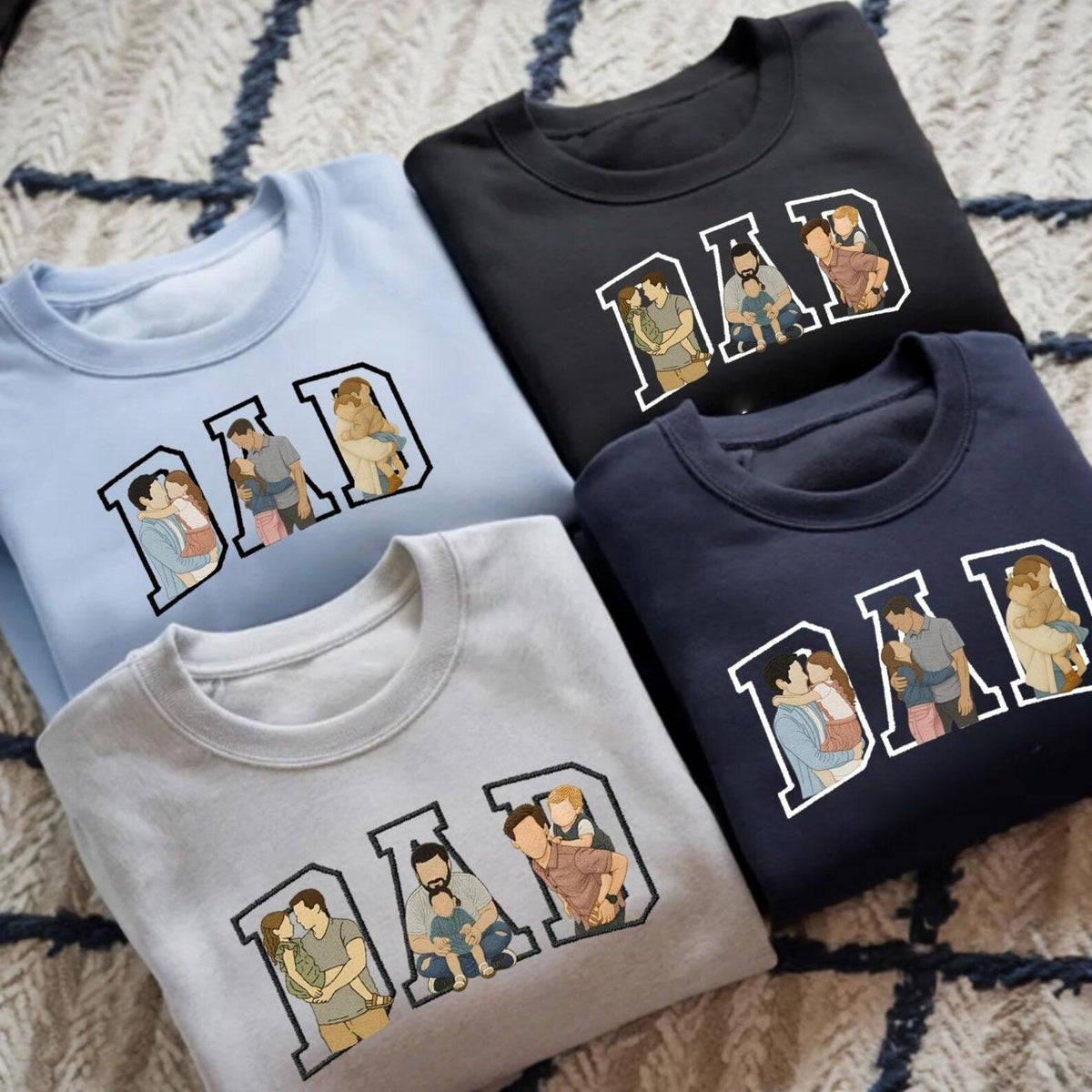 Custom Photo Portrait Embroidery Sweatshirt T-shirt Father&