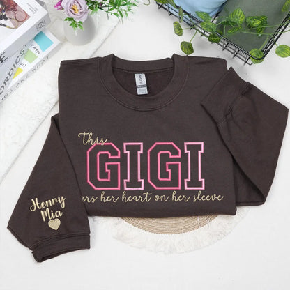 Custom Embroidered This Gigi Wears Her Heart on Her Sleeve Sweatshirt | Mother&