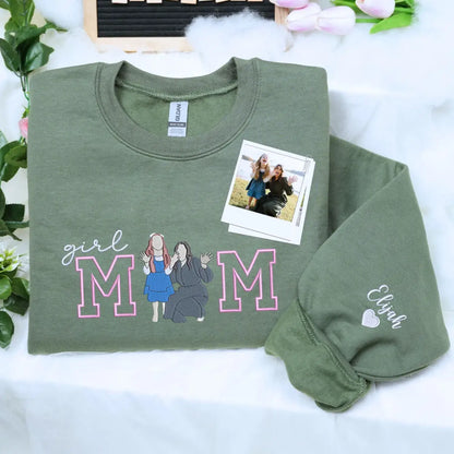 Custom Girl Mom with Embroidered Portrait from Photo and Kids Name Sweatshirt | Mother&