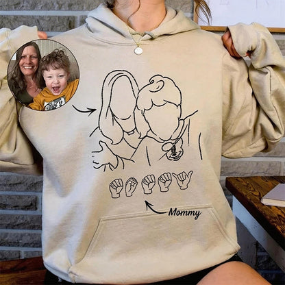 Custom Photo Outline Embroidered Sweatshirt with Sign Language | Mother&