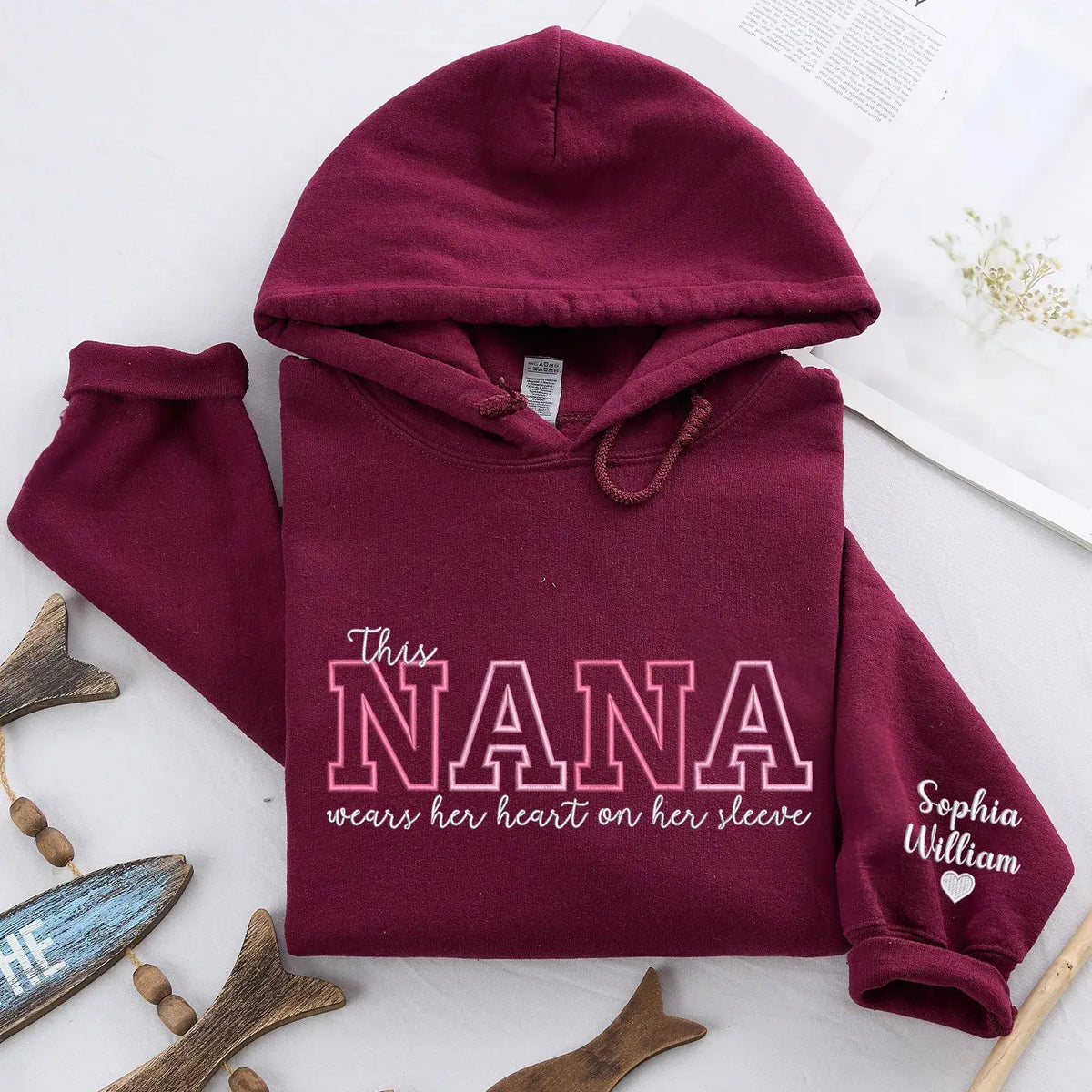 Custom Embroidered This Nana Wears Her Heart on Her Sleeve Sweatshirt | Mother&