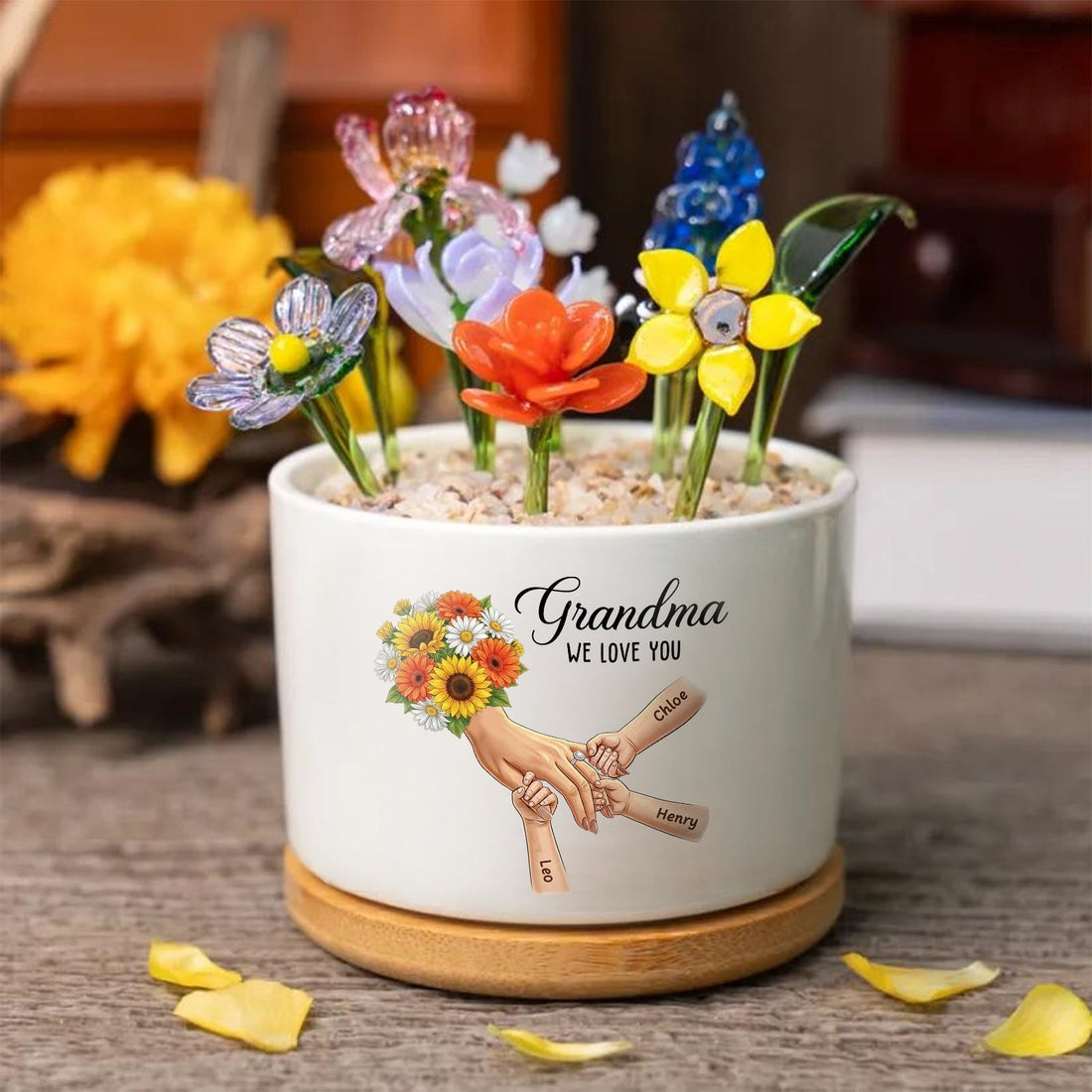 Personalized Sunflower Plant Pot-Personalized Mom Holding Hands|Best Mother&