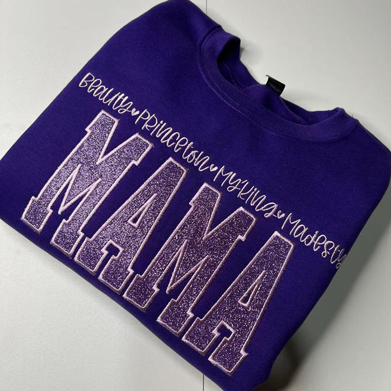 Custom Mama Glitter Embroidered Sweatshirt With Loving Children‘s Name | Mother&