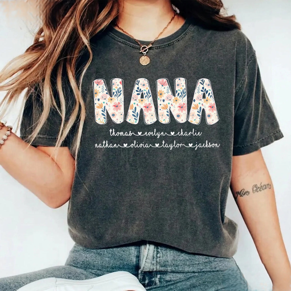 Personalized Nana Vintage Washed Sweatshirt with Grandkids&