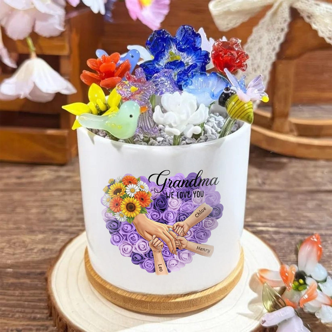 Personalized Sunflower Large Plant Pot-Personalized Mom Holding Hands|Best Mother&